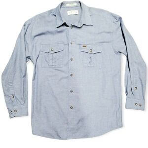 Orvis Men's Long Sleeve‎ Shirt L Oxford Relaxed Brushed Cotton Blue Plaid